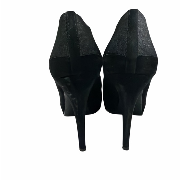 Stuart Weitzman Black Suede & Stretch Fabric Platform Pumps Size 8 - Picture 6 of 11